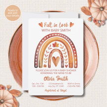 Invitación de ducha de bebé arcoíris boho Terracot