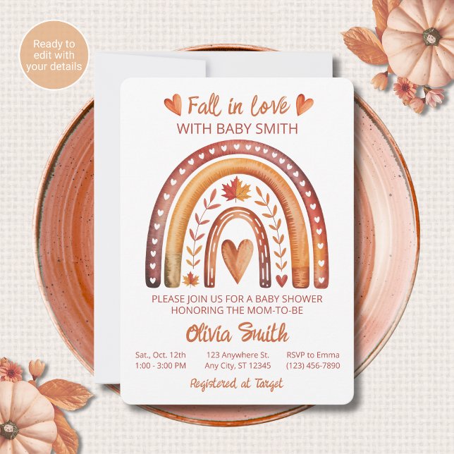 Invitación de ducha de bebé arcoíris boho Terracot (Subido por el creador)