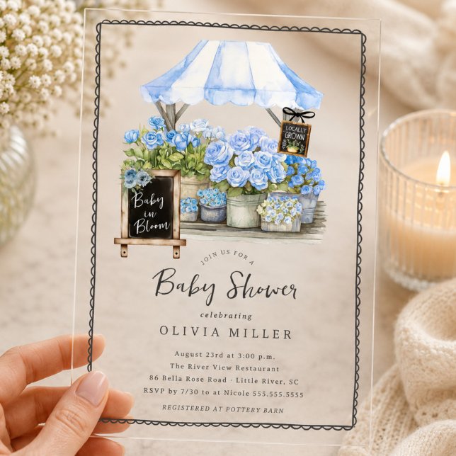 Invitación de ducha de bebé azul floreado (Subido por el creador)