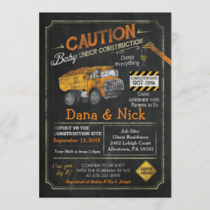 Invitación de ducha de bebé bajo construcción