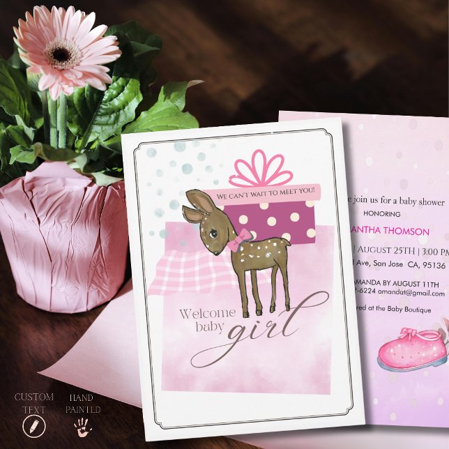 Invitación de ducha de bebé cierva caprichosa acua (Watercolor Whimsical Fawn Deer Baby Shower Invitation)