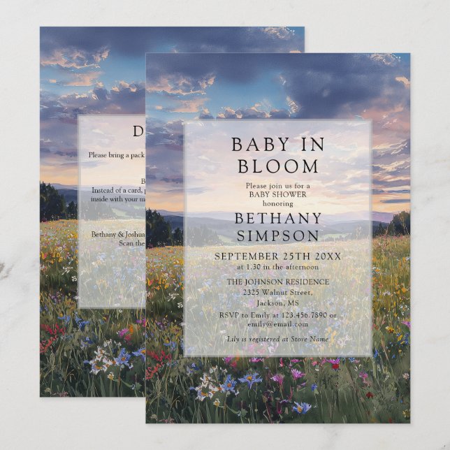 Invitación de Ducha de Bebé Código QR Baby In Bloo (Anverso / Reverso)