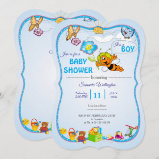 Invitación de ducha de bebé con abeja para niño