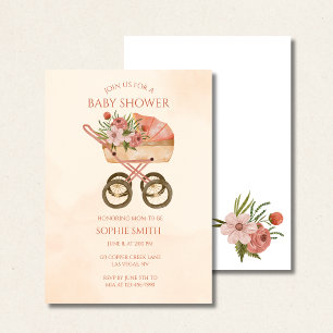 Invitación de ducha de bebé con carruaje de bebé a