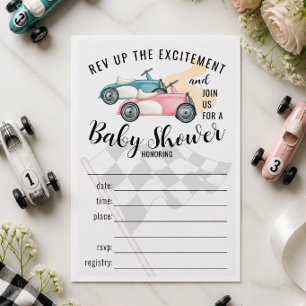 Invitación de ducha de bebé con coches de carreras