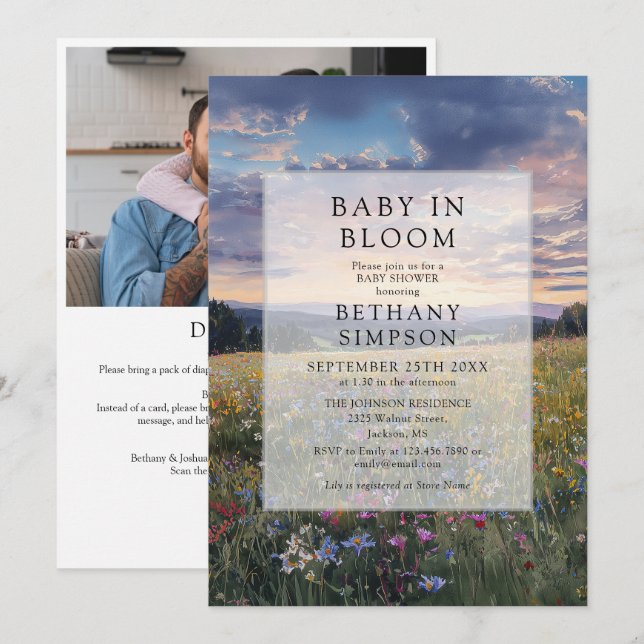 Invitación de Ducha de Bebé con Código QR de Foto  (Anverso / Reverso)