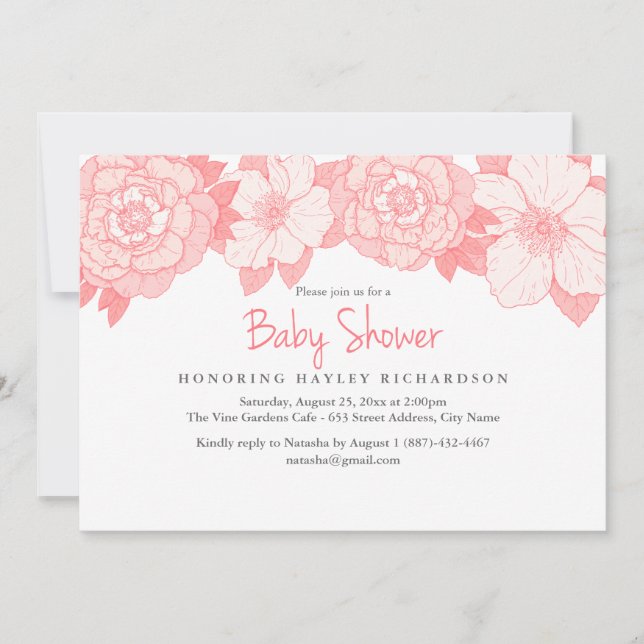Invitación de ducha de bebé con florecimiento de c (Anverso)