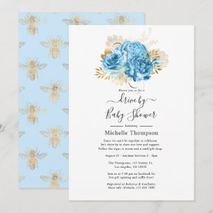 Invitación de ducha de bebé con flores azules past