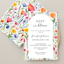 Invitación de ducha de bebé con flores de acuarela