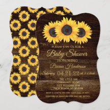 Invitación de ducha de bebé con girasoles rústicos