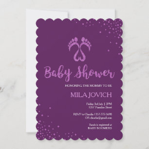 Invitación de ducha de bebé con huellas para niñas