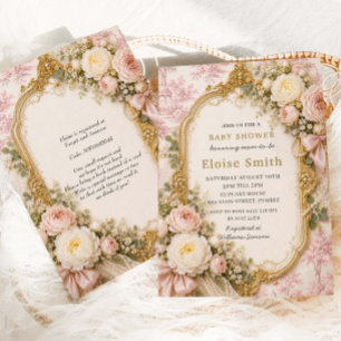 Invitación de ducha de bebé con lazo floral rosa R