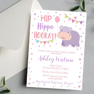 Invitación de Ducha de Bebé con Tema de Hipopótamo