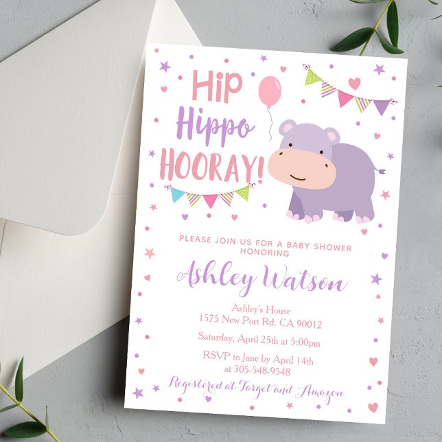 Invitación de Ducha de Bebé con Tema de Hipopótamo (Subido por el creador)