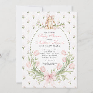 Invitación de ducha de bebé conejito vintage rosa