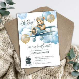 Invitación de ducha de bebé de avión de osito de p