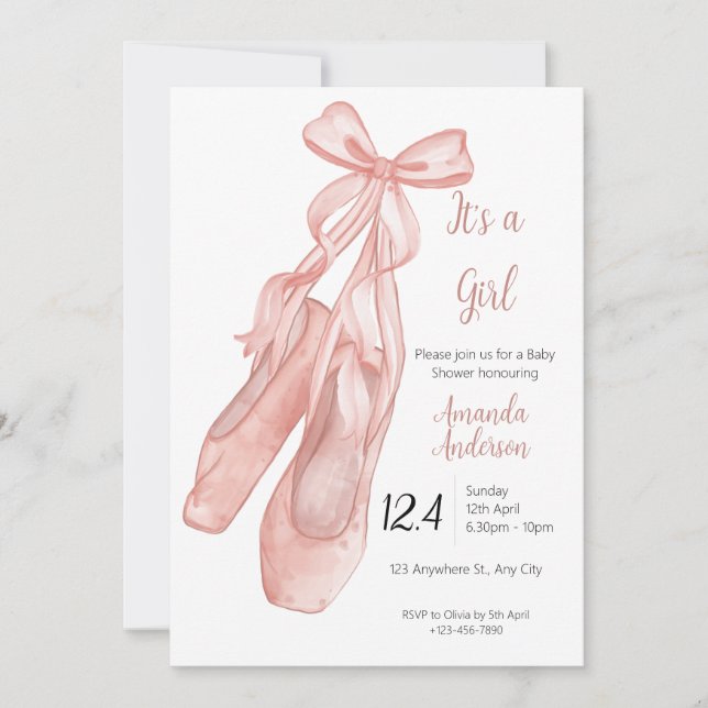 Invitación de ducha de bebé de ballet para niñas (Anverso)