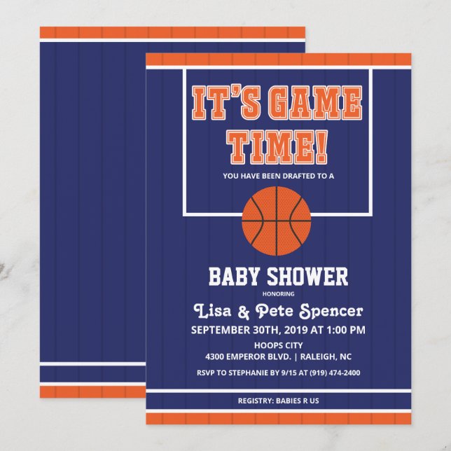 Invitación de ducha de bebé de baloncesto (Anverso / Reverso)