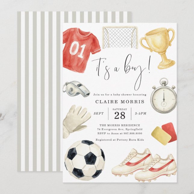 Invitación de Ducha de Bebé de Fútbol (Anverso / Reverso)