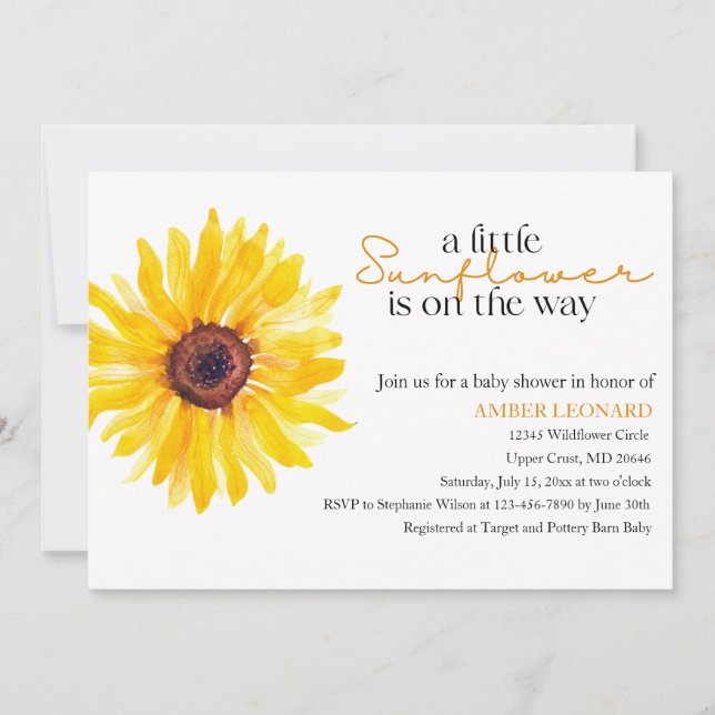 Invitación de ducha de bebé de girasol | Floral ed (Anverso)