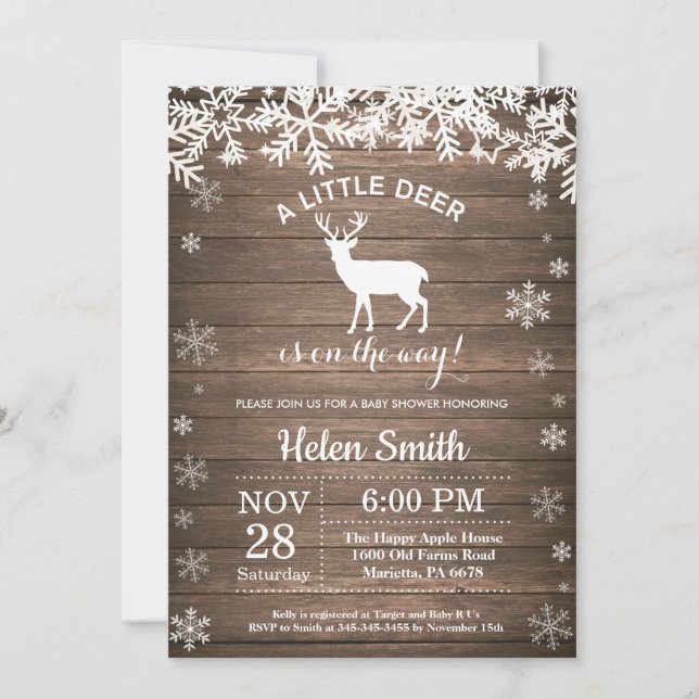 Invitación de Ducha de Bebé de Invierno de Ciervo  (Anverso)