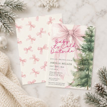 Invitación de ducha de bebé de lazo rosa Es frío a