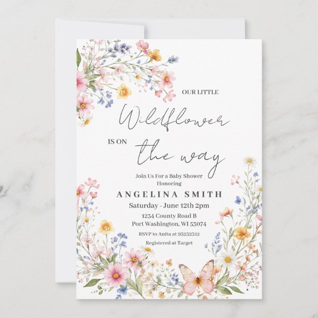 Invitación de ducha de bebé de niña Wildflower (Anverso)
