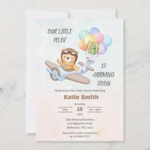 Invitación de ducha de bebé de osito piloto