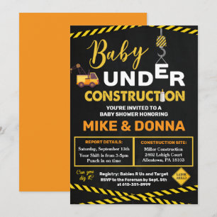 Invitación de ducha de bebé en construcción
