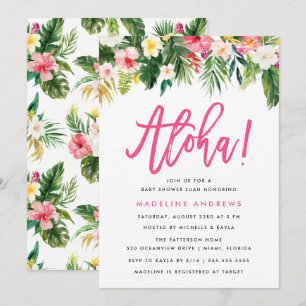 Invitación de ducha de bebé floral Aloha   Tropica