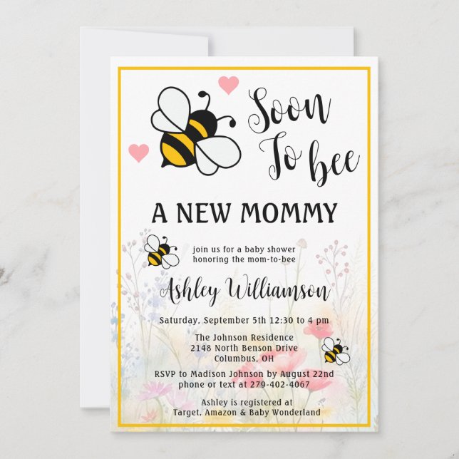 Invitación de ducha de bebé floral de mamá a bebe (Anverso)