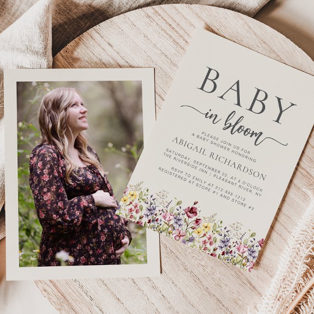 Invitación de Ducha de Bebé Foto Beige Flores Silv (Subido por el creador)