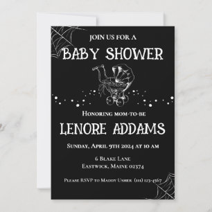Invitación de ducha de bebé gótica negra y blanca