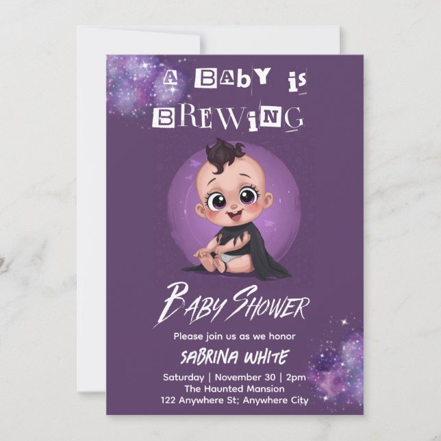 Invitación de ducha de bebé gótico: el bebé está e (Anverso)