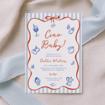 Invitación de ducha de bebé italiana Ciao Baby roj