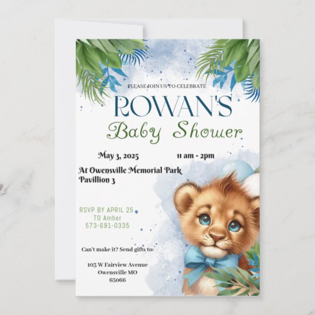 Invitación de ducha de bebé León (Anverso)