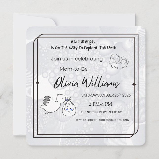 Invitación de Ducha de Bebé Little Angel | Eleganc (Anverso)