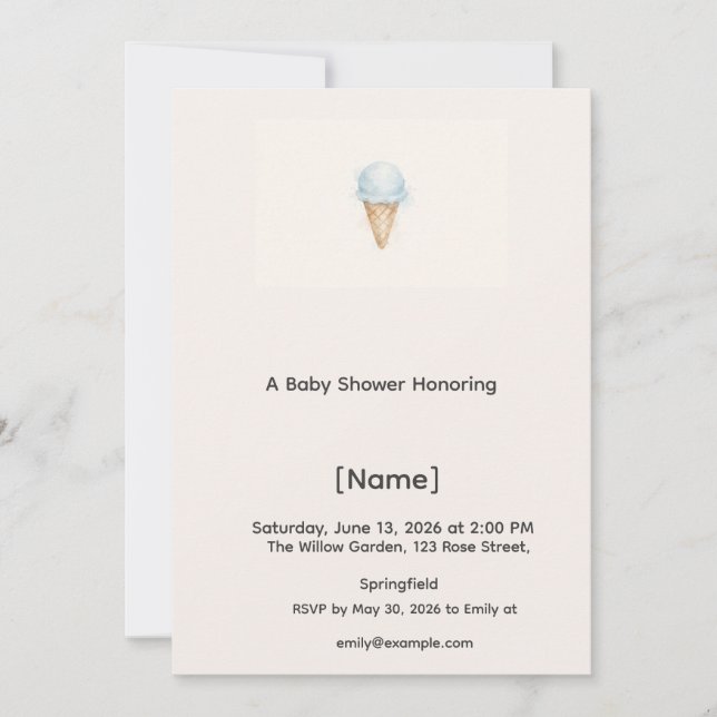 Invitación de ducha de bebé mini de helado, editab (Anverso)