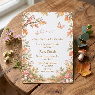 Invitación de ducha de bebé niña acuarela Bosque d