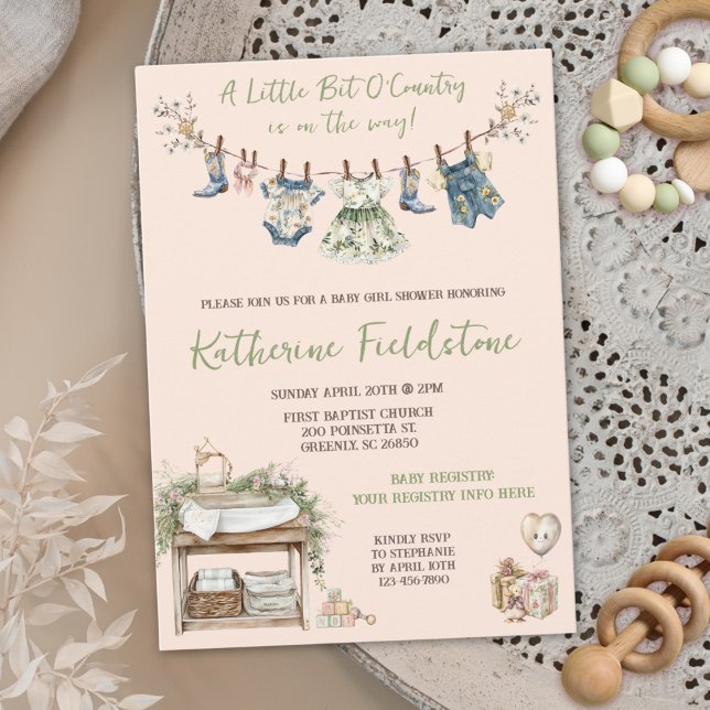 Invitación de ducha de bebé niña con flores silves (Subido por el creador)