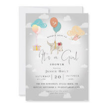 Invitación de ducha de bebé niña con globo de perr