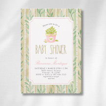 Invitación de Ducha de Bebé Niña con Hojas Rayadas
