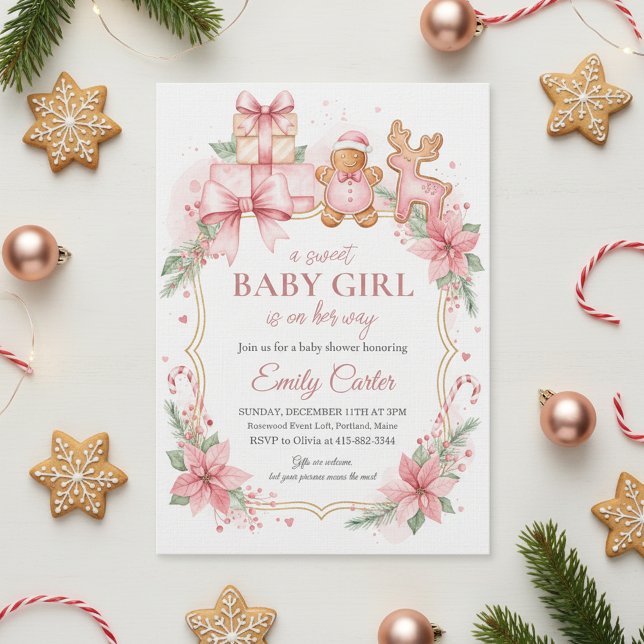 Invitación de Ducha de Bebé Niña de Pan de Jengibr (Gingerbread Baby Shower)