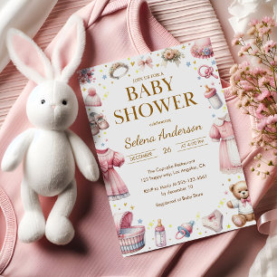 Invitación de ducha de bebé niña floral rosa con j