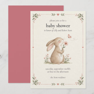 Invitación de Ducha de Bebé Niña Floral Sweet Bunn