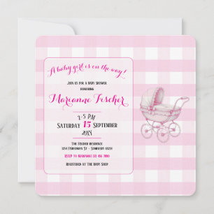 Invitación de ducha de bebé niña retro