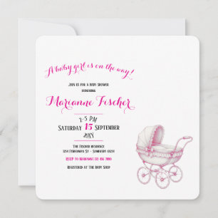 Invitación de ducha de bebé niña retro