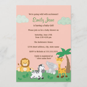 Invitación de ducha de bebé niña Safari Jungle