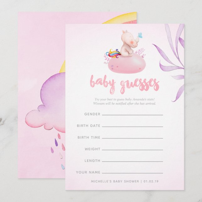 Invitación de ducha de bebé niña unicornio rinocer (Anverso / Reverso)