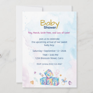 Invitación de ducha de bebé niño acuarela – Cute B
